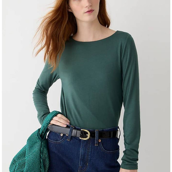 NWT J. Crew Green Pine Solid Open Back Velvet Bow FormKnit Long Sleeve Top Med - Picture 16 of 16
